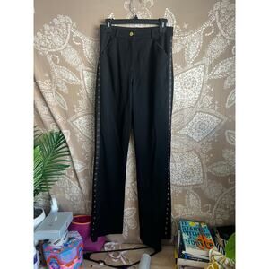 ST. JOHN Sport Black Dress Pants Gold Grommet Side Detail Stretch Womens 4